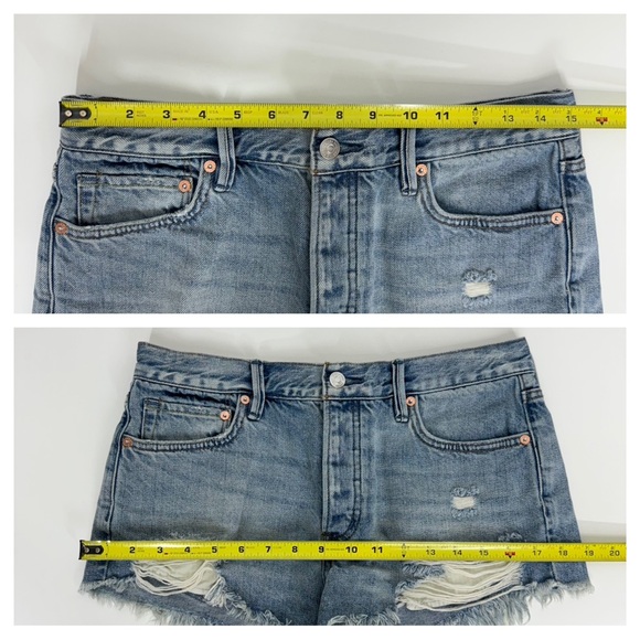 We The Free People Distressed Fringe Hem High Waisted Cutoff Jean Shorts Size 27 - Picture 13 of 16